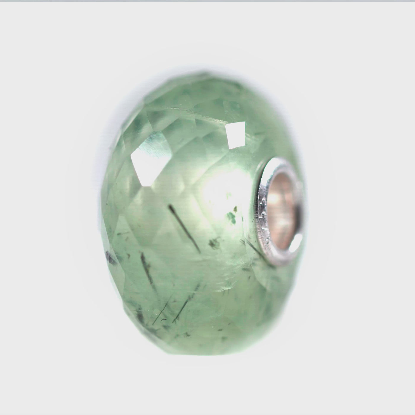 Prehnite with Tourmalinated Quartz Bead